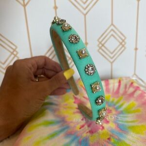 Turquoise Headband with Pearls and Rhinestones